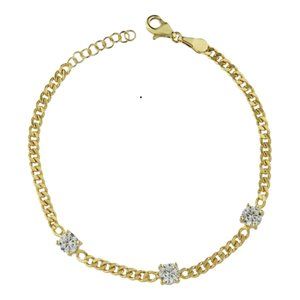 CZ by Kenneth Jay Lane 3 Round CZ Stone Gold Bracelet Adjustable
